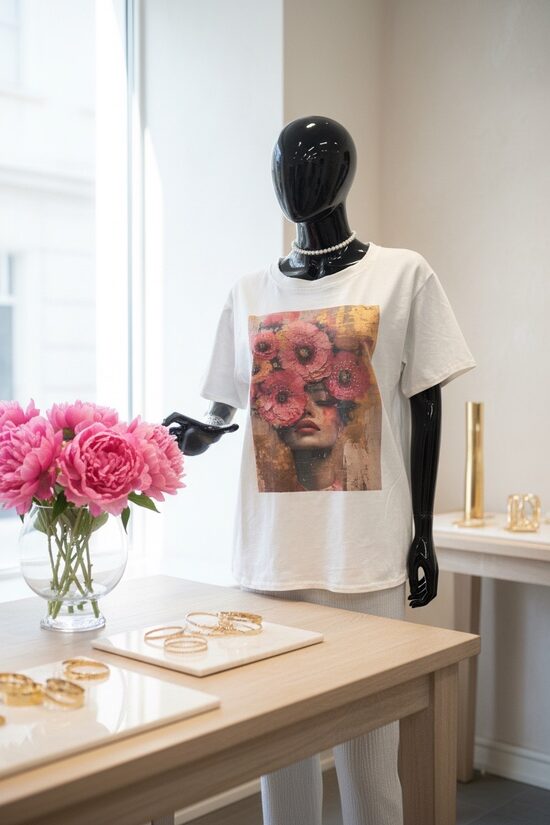 T-krekls ziedi ar akmentiņiem