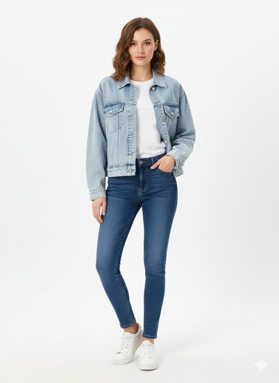 Džinsa jaka ar akmentiņiem